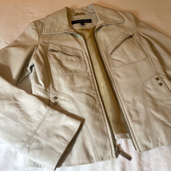 Vintage Kenneth Cole White Leather Motorcycle Jacket - Picture 4 of 8